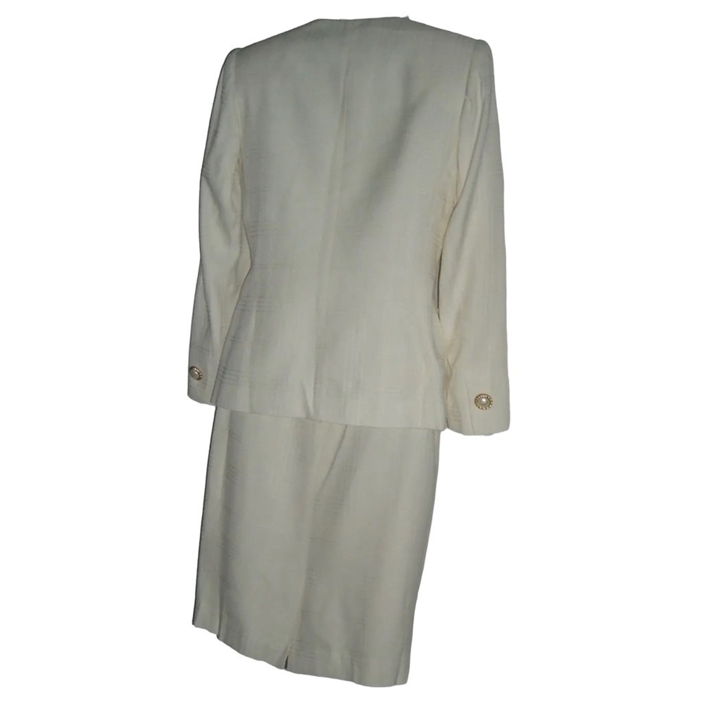 Vintage 90's Petite Sophisticate Suit Plaid Ivory Pearl Buttons Blazer Suit NWT - Picture 9 of 16